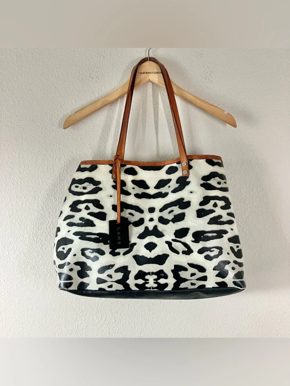 Gwen Stefani L.A.M.B. Animal Print Tote Bag Leather Trim Designer Chic Rocker - Picture 16 of 16